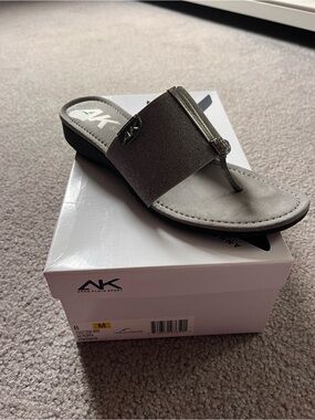 Anne Klein Sport Metallic Gray Thong Sandal